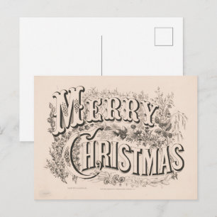 Cartão Postal Feliz Natal, Impressão Vintage Currier & Ives