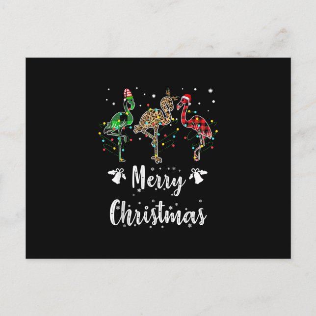 Cartão Postal Feliz Natal Leopard Red Green Xadrez Flamingo (Frente)