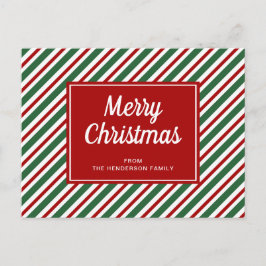Cartão Postal Feliz Natal Listrado de Vermelho e Verde 