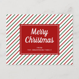 Cartão Postal Feliz Natal Listras Brancas Vermelhas