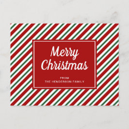 Cartão Postal Feliz Natal Listras Vermelhas e Verdes 
