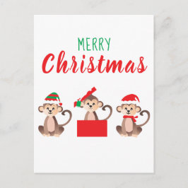 Cartão Postal Feliz Natal Macacos Bonitos Chapéus De Natal