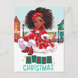 Cartão Postal Feliz Natal Magia da Garota Preta Melanina Natal D