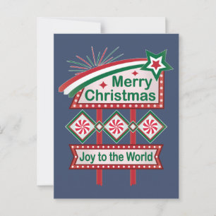 Cartão Postal Feliz Natal - Marquee Retro - Alegria ao Mundo