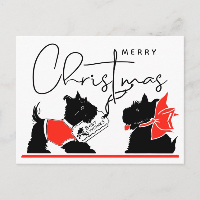Cartão Postal FELIZ NATAL | Melhores Desejos e Cães Scottie (Frente)