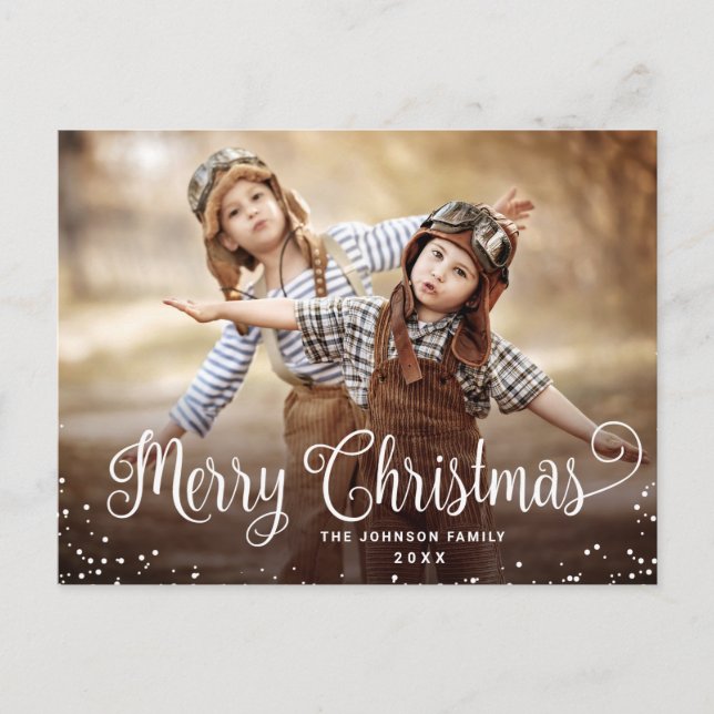 Cartão Postal Feliz Natal Moderno Feriados FOTO Saudação de Nata (Frente)