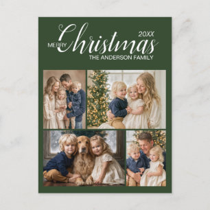 Cartão Postal Feliz Natal Moderno Verde para Família com Foto