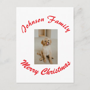 Cartão Postal feliz natal nome da família vermelha pet foto anim
