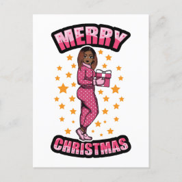 Cartão Postal Feliz Natal Pajama Melanin X-mas Sweater Sista