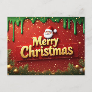 Cartão Postal Feliz Natal Papai Noel Verde Vermelho