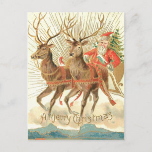 Cartão Postal Feliz Natal (Papais noeis e sua Reindeer)