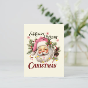Cartão Postal Feliz Natal - Papais noeis Rosa