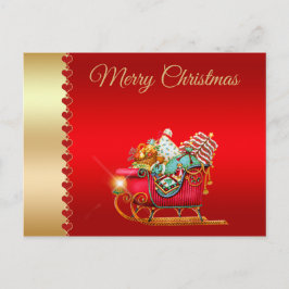 Cartão Postal Feliz Natal,Papais noeis Sleigh,presentes de Natal