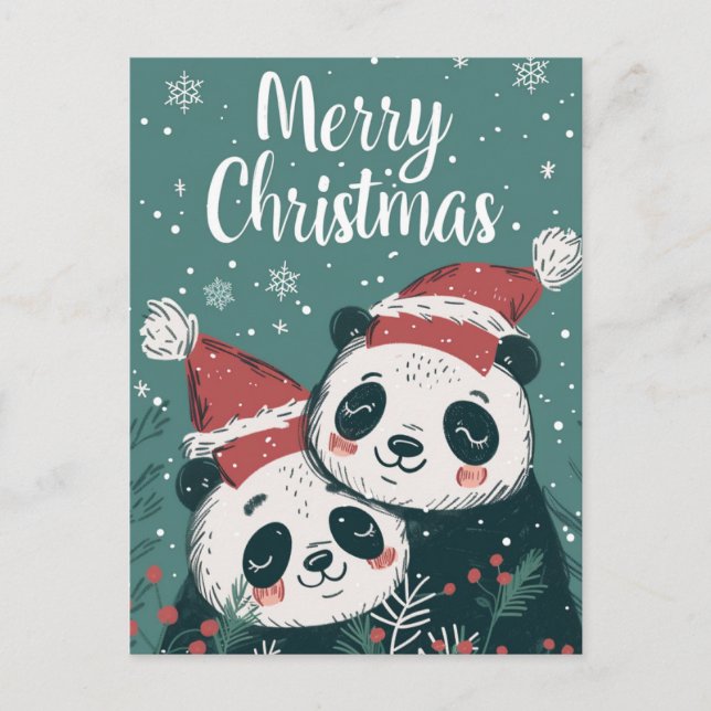 Cartão Postal Feliz Natal para Panda (Frente)