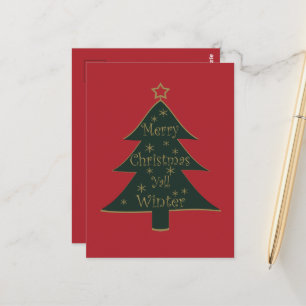 Cartão Postal Feliz Natal para todos árvore de pinheiro decorada