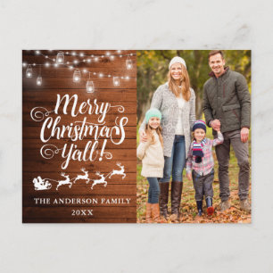 Cartão Postal Feliz Natal para Todos Luzes Família de Madeira Fo
