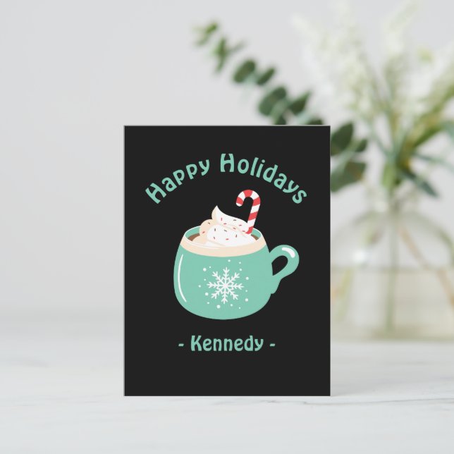 Cartão Postal Feliz Natal Pastel Blue Chocolate Cup (Em pé/Frente)
