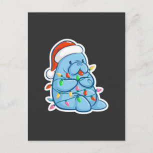 Cartão Postal Feliz Natal Peixe-boi do Mar Vaca de Natal Chapéu 