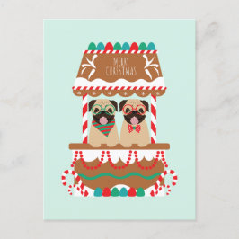Cartão Postal Feliz Natal Pug Holiday Cães
