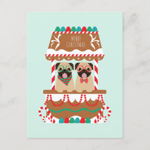 Cartão Postal Feliz Natal Pug Holiday Cães