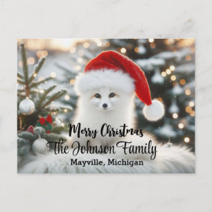 Cartão Postal Feliz Natal Raposa Branca Fofa Personalizada 