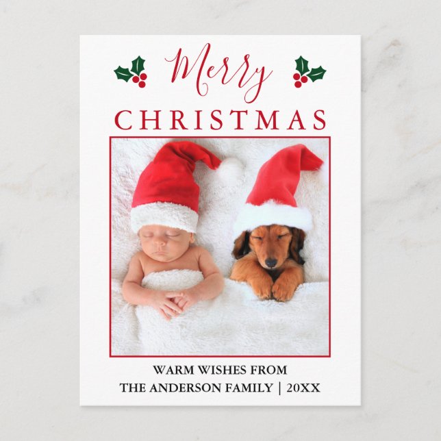 Cartão Postal Feliz Natal Red Berries Foto (Frente)