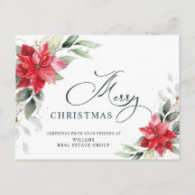 Feliz Natal Red Poinsettia Saudação Corporativa
