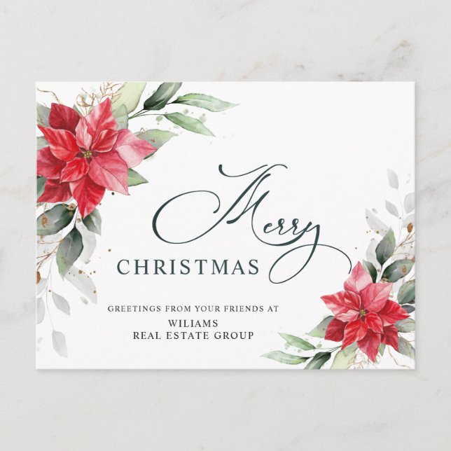 Cartão Postal Feliz Natal Red Poinsettia Saudação Corporativa (Frente)