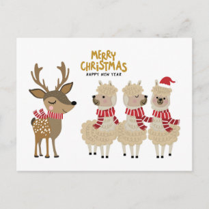 Cartão Postal Feliz Natal Reindeer e Alpacas