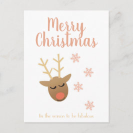 Cartão Postal Feliz Natal Reindeer Fabuloso Flocos de Neve Rosa