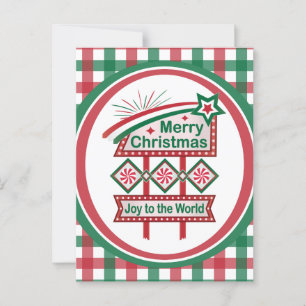 Cartão Postal Feliz Natal Retro Marquee – Alegria para o Mundo