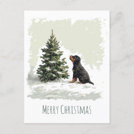 Cartão Postal Feliz Natal Rottweiler Cachorro Árvore de Natal