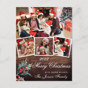 Cartão Postal Feliz Natal Rustic 4 PHOTO Collage Saudação