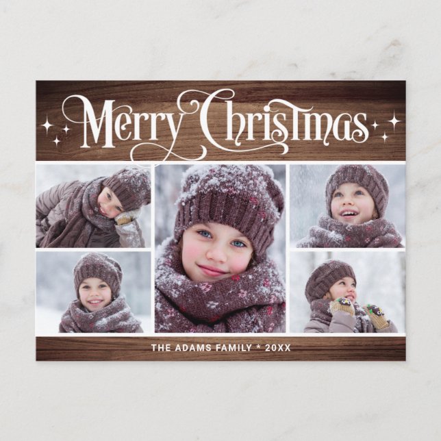 Cartão Postal Feliz Natal Rustic 5 FOTO Saudação Feriado (Frente)