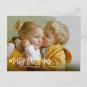 Cartão Postal Feliz Natal - Script White Holiday