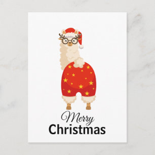 Cartão Postal Feliz Natal Simples Llama Santa Desenho Animado Fo