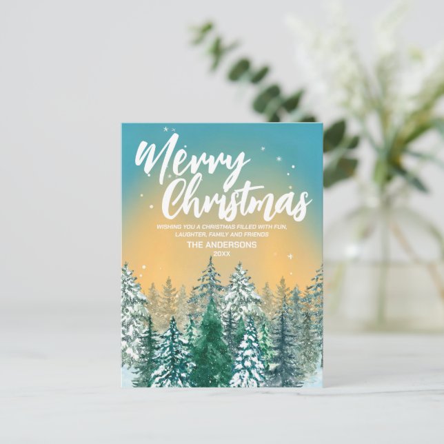 Cartão Postal Feliz natal Simples Moderno branco letra feriado (Em pé/Frente)