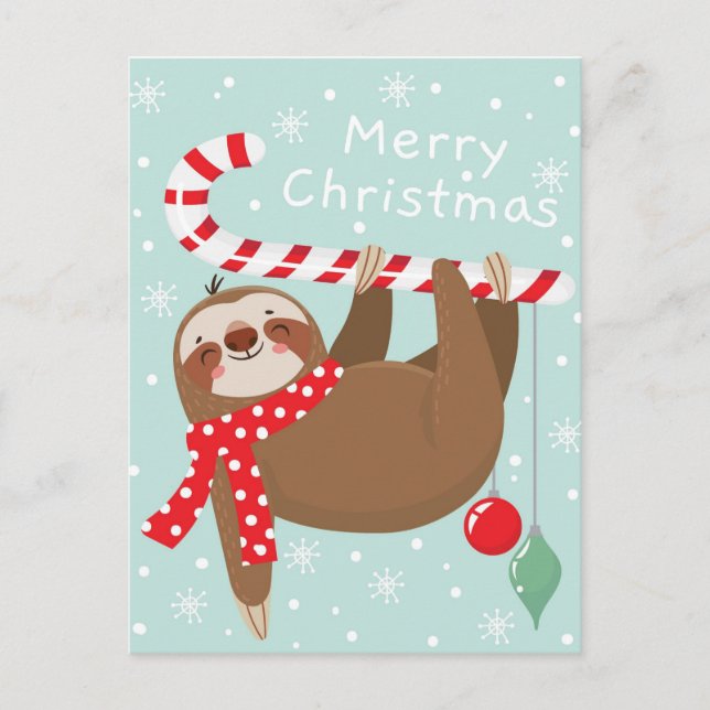 Cartão Postal Feliz Natal Sloth (Frente)