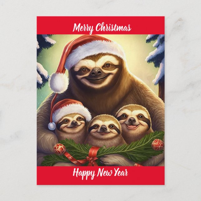Cartão Postal Feliz Natal Sloths (Frente)