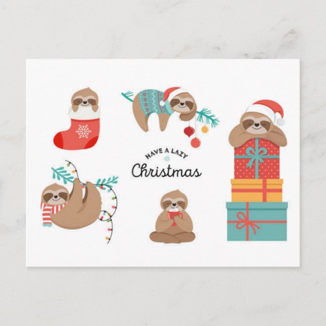Cartão Postal Feliz Natal Sloths (Frente)