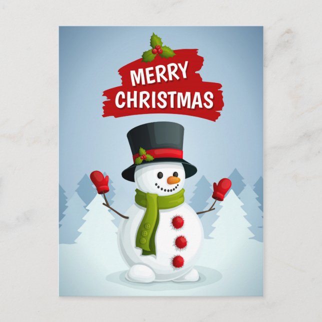 Cartão Postal Feliz Natal Snowman (Frente)