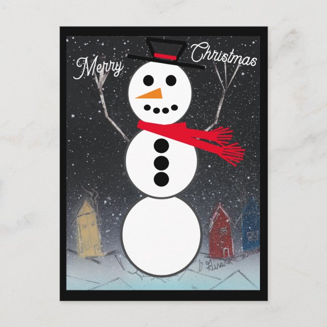 Cartão Postal Feliz Natal Snowman (Frente)