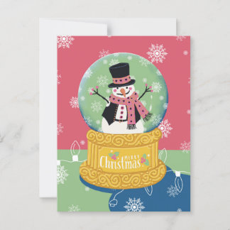 Cartão Postal Feliz Natal Snowman Globe