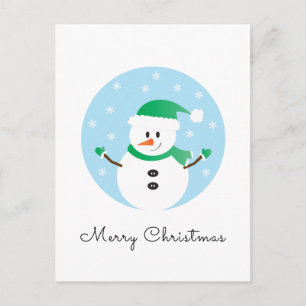 Cartão Postal Feliz Natal Snowman Snowflakes