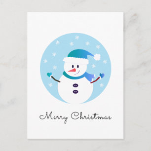 Cartão Postal Feliz Natal Snowman Snowflakes