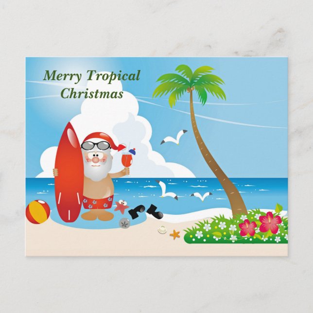 Cartão Postal Feliz Natal tropical (Frente)