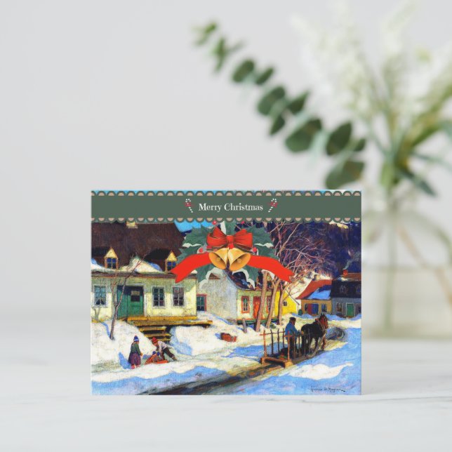 Cartão Postal Feliz Natal, Uma Rua de Aldeia de Quebec  (Em pé/Frente)