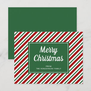 Cartão Postal Feliz Natal Verde Padrão Striped