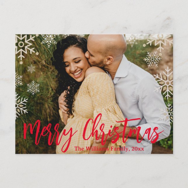 Cartão Postal feliz Natal vermelho manuscrito de mão vermelho fo (Frente)