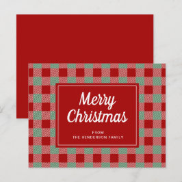 Cartão Postal Feliz Natal Vermelho Padrão Xadrez de Búfalo Feria
